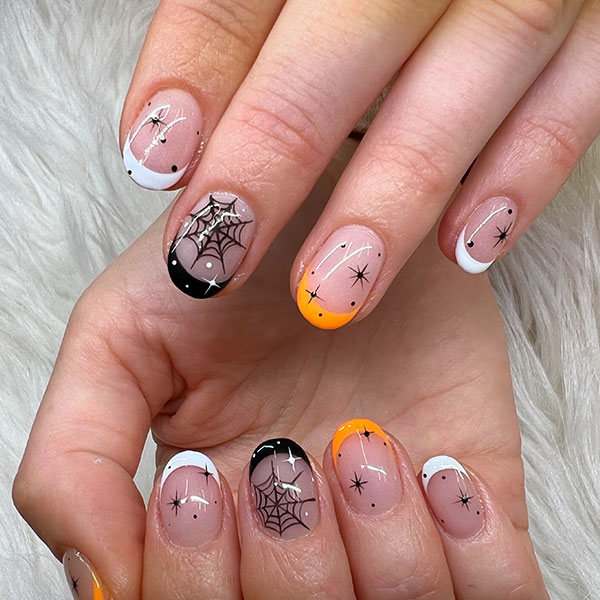 Unhas de halloween inspirado na teia da aranha