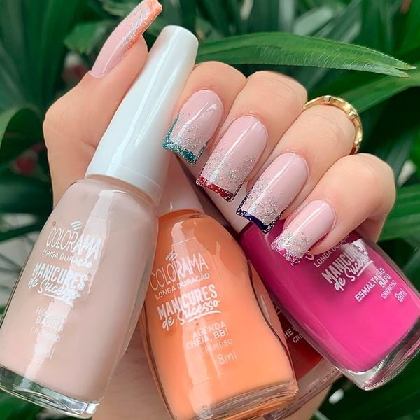 Inspiração para unhas francesinhas coloridas