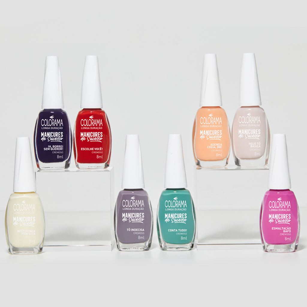 Imagem mostrando vários esmaltes de diferentes coleções | Colorama
